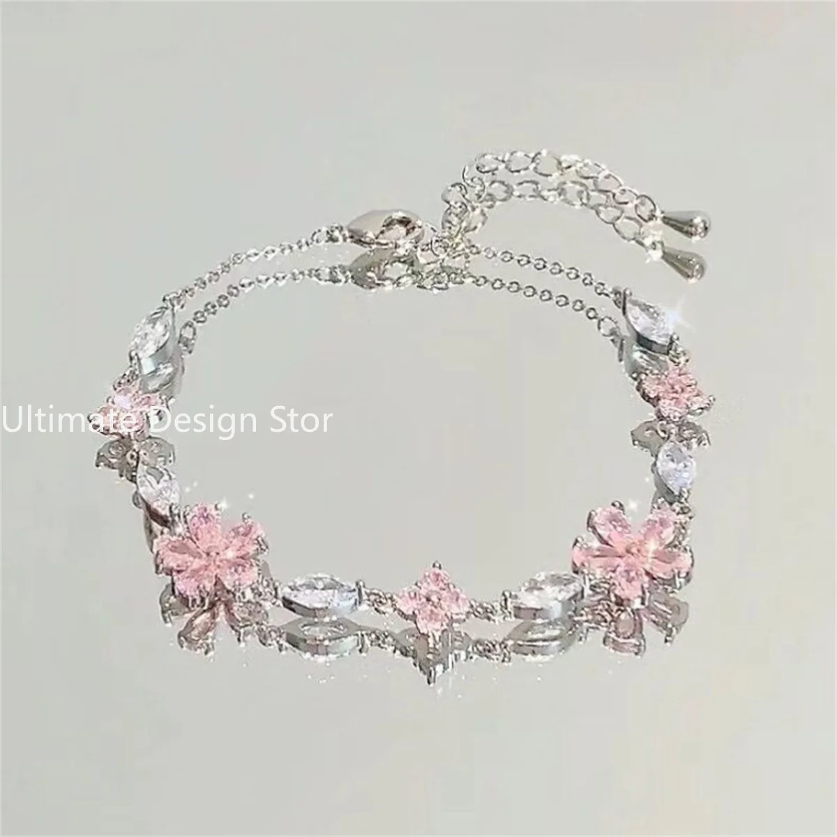 Elegant Cherry Blossom Bow Zircon Bracelet For Women Y2K Sweet Girls Crystal Flowers Bracelets Wedding Party Jewelry Gift