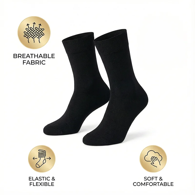 ZEXOLAP 2026 High Quality Casual Men's Business Socks Summer Winter Cotton Socks Quick Drying Black Long Sock Plus Size US