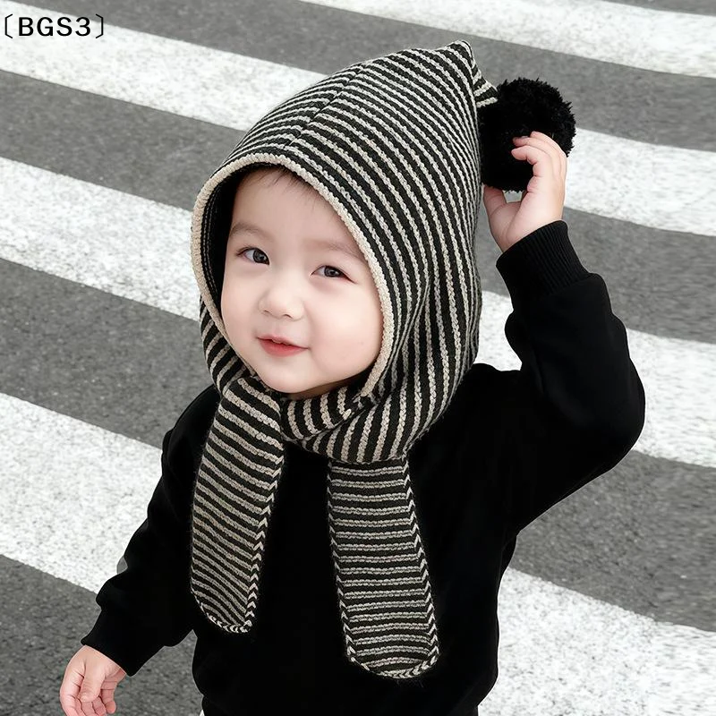 〔BGS3〕Kids Autumn-Winter Warm Thick Knit Hat Scarf Set Versatile Wool Knitted Ear Protector Cap Skullies For Boys And Girls