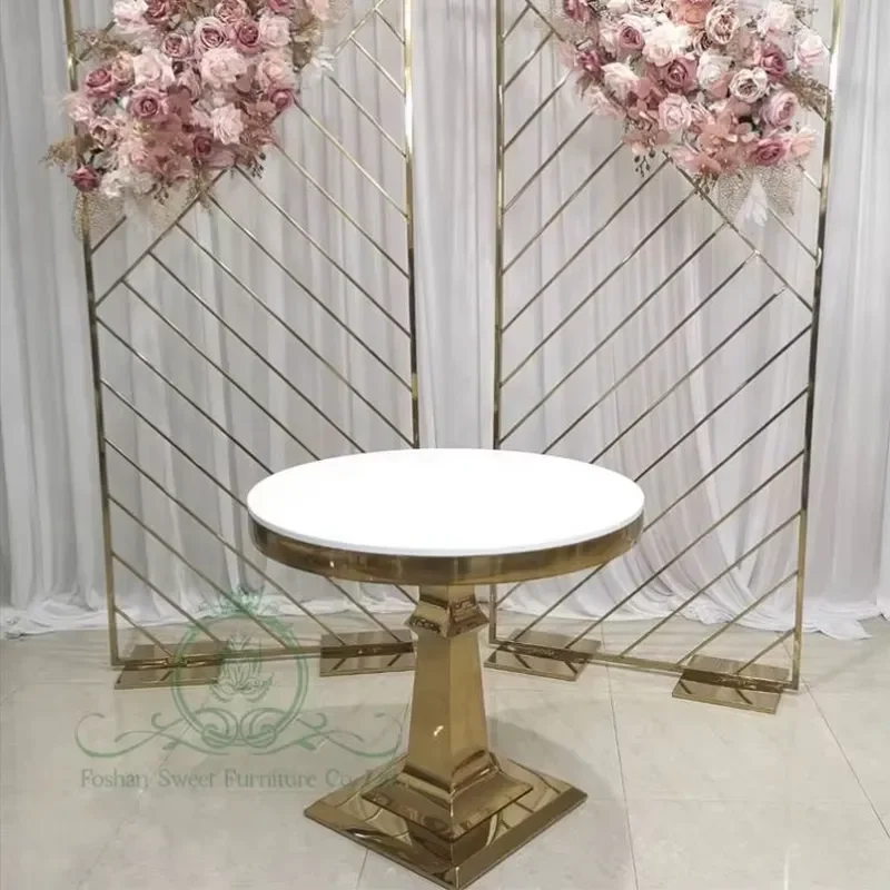 Factory Supply Golden Supplier White MDF Top Cake Table Round Metal Stainless Steel Royal Cake Table