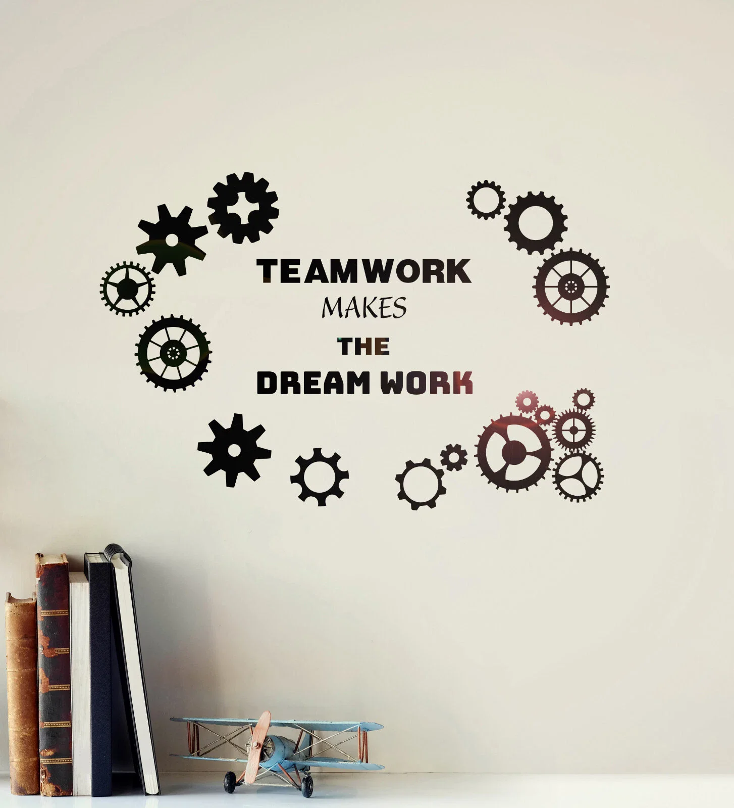 Teamwork Makes The Dream Work Office Quote Gears Vinyl  Decal Wall Art Sticker removeable decor  self-adhesive