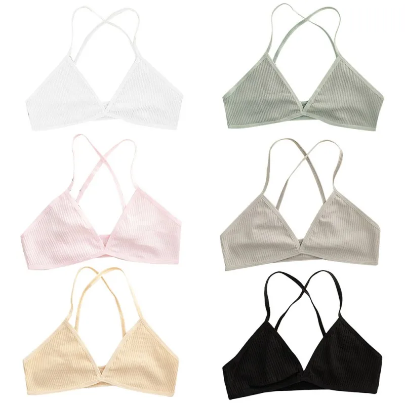 

Women's Deep V Triangle Cup Breathable Underwear Soft Intimate Lingerie Seamless Solid Colour Bra Tops 6 Colors