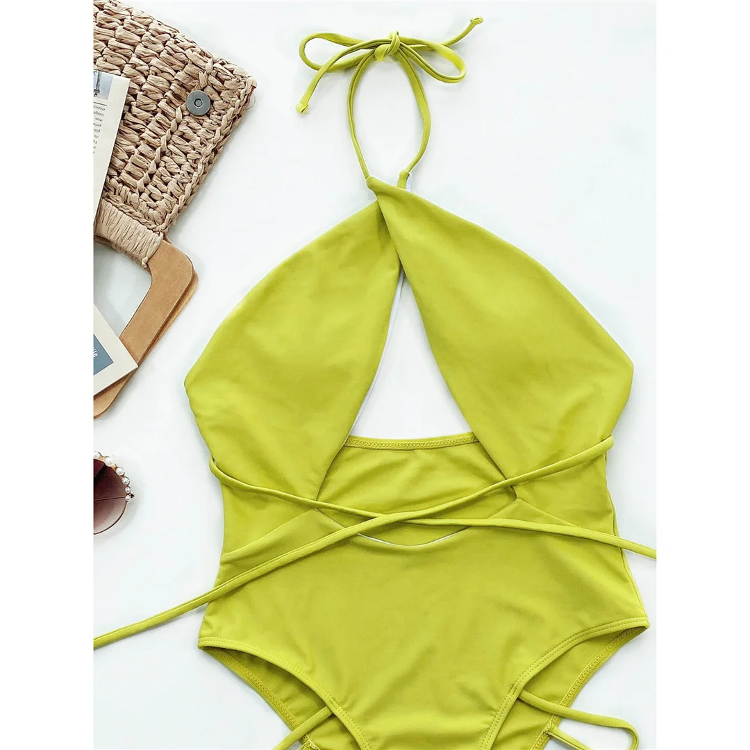 Umschlag-Halter-Badeanzug mit hohem Beinausschnitt, einteiliger Badeanzug für Damen, Badebekleidung, figurbetonter Schnitt, Monokini, Badeanzug, Damen-Badeanzug, V3234 – Detail 10