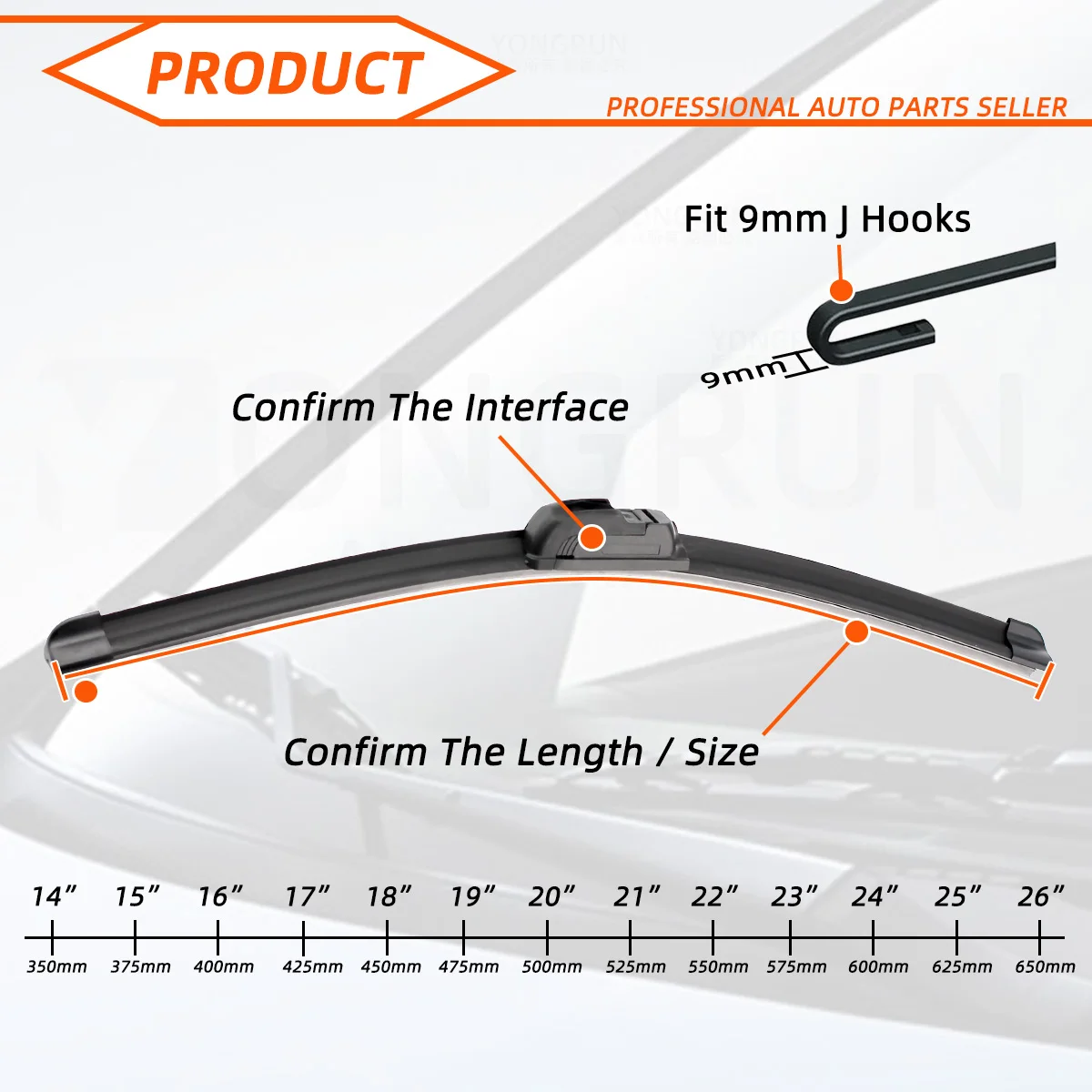 OEM Fit J Hook Universal Generic Front Wiper Blade Rubber 13\