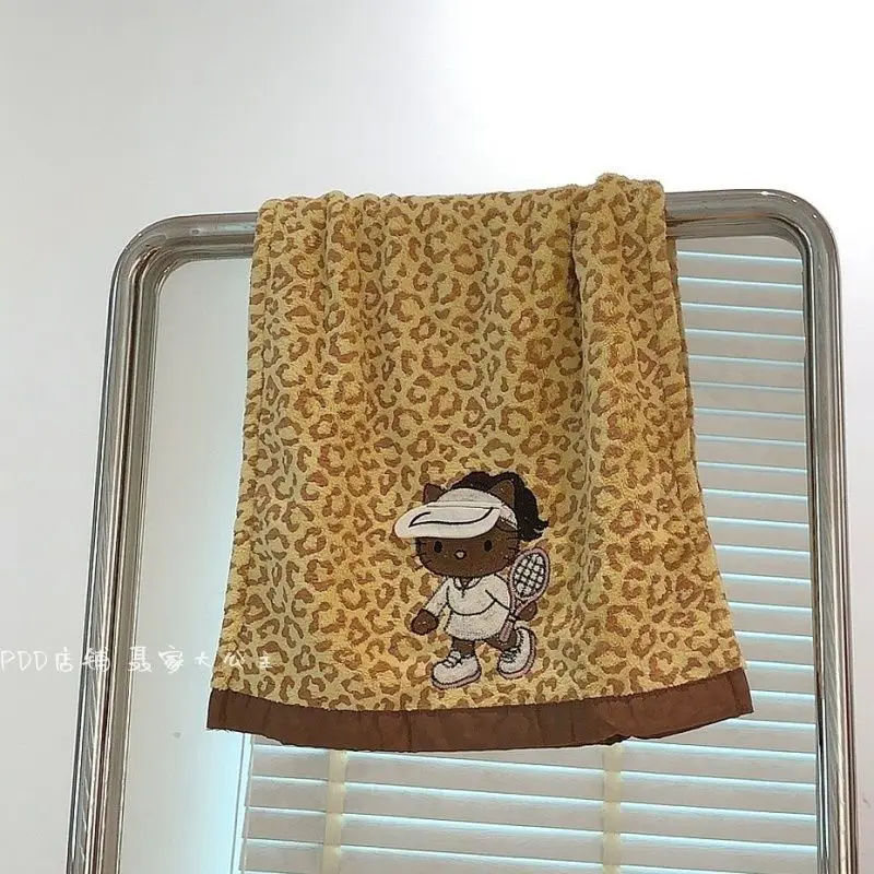 Kawaii Sanrio HelloKitty Leopard Print Face Towel Thick Coral Fleece Quick Dry Absorbent Couple Cute Anime Cartoon Holiday Gift view 3
