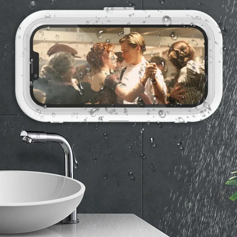 Waterproof Shower Phone Holder - Adhesive Wall Mount with 360° Rotation HD Touchscreen Bathroom Organizer for Wet Room & Spa Use