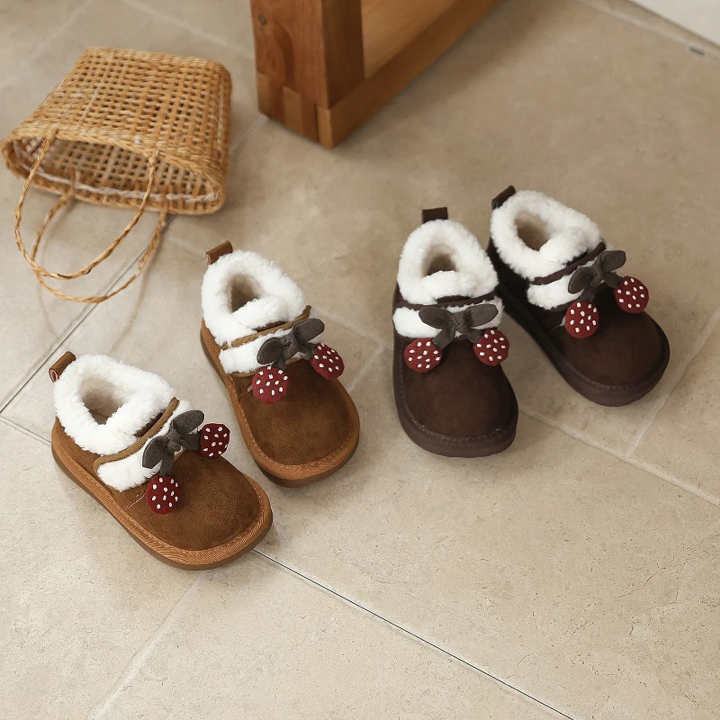 

2025 Winter New Children Cotton Shoes for Girl Fashion Korean Style Soft Sole Anti-slippery Versatile Princess Plush Short Boots
