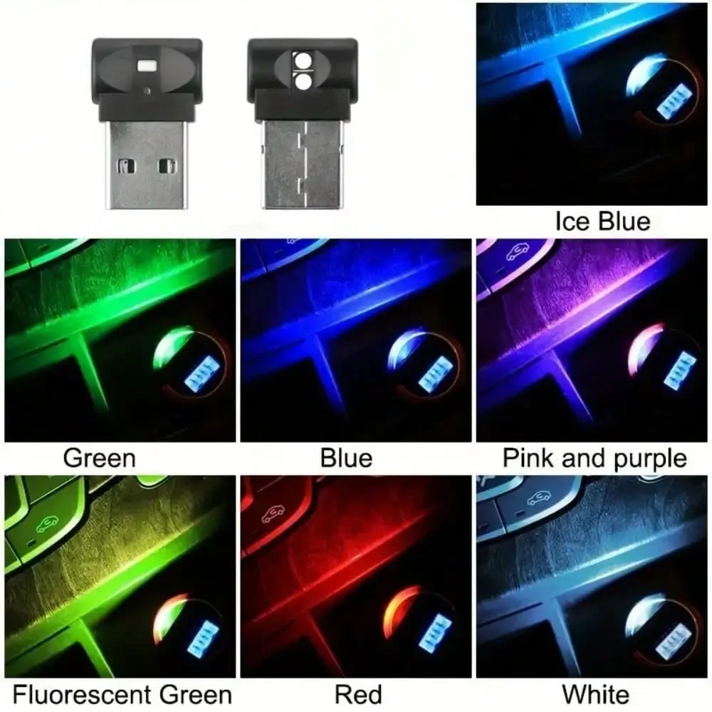 مصباح جو داخلي صغير USB LED - ضوء ليلي للطوارئ مزخرف محيطي RGB للسيارات (التوصيل والتشغيل)