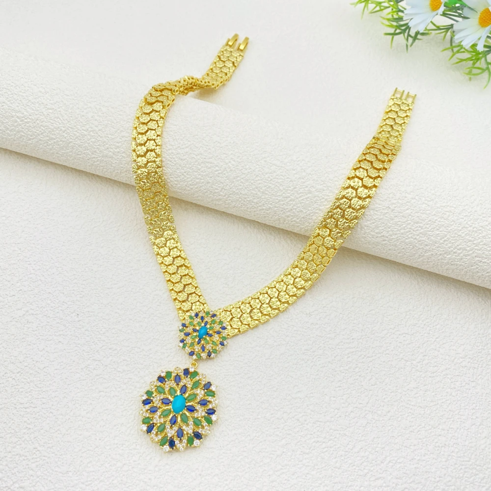 

Flora Anniversary Gift Gold-Plated Saudi Arabia Women Copper Zirconia Jewelry Set Necklace Earrings Bracelet Ring Combo​