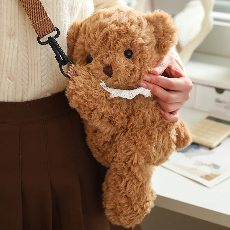 

New Cute Plush Brown Bear Backpack Soft Animal Knapsack High Quality Lolita Furry Shoulder Bag Fashion Girl Birthday Gift