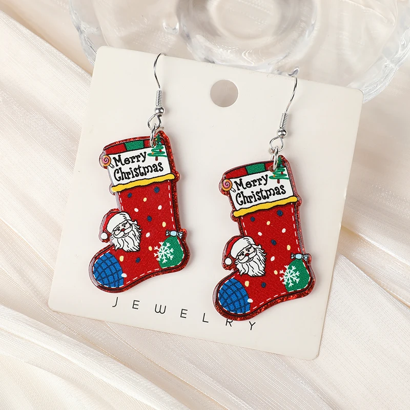 1Pair Christmas Drop Earring AcrylicCrutch Snowflake Gift Snowman For Woman Girl Holiday Birthday Gift