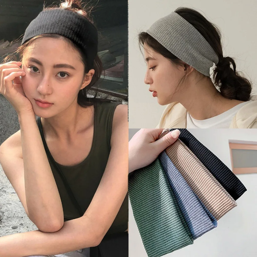 Pure Color Knitted Yoga Headband Elastic Non-Slip Sweat Absorbent Outdoor Sports Fitness Hairband for Men Women Children