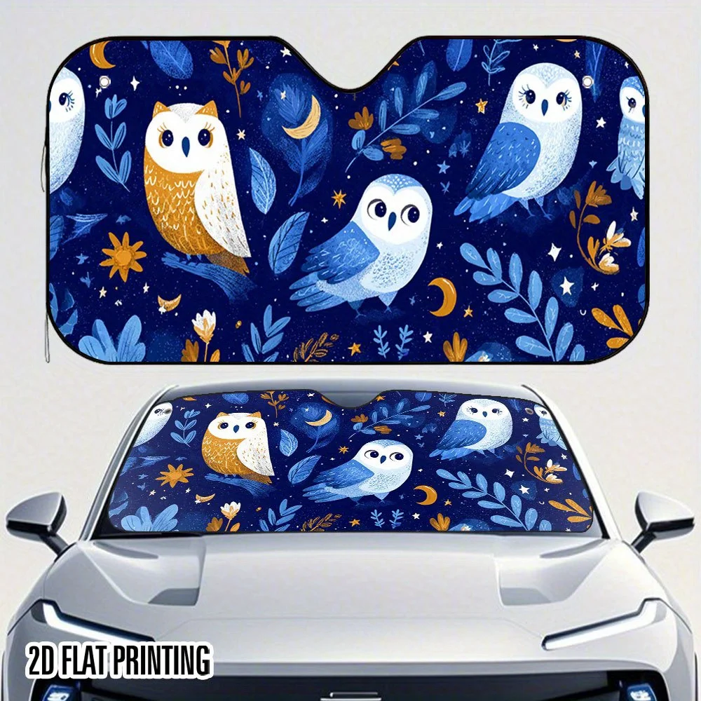 Pare-soleil pour pare-brise de voiture, design 2D plat, motif hibou et ciel nocturne, 1 pièce – Ajustement universel, élégant et cool, pare-soleil pour fenêtre avant, été S