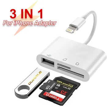 3 in 1 OTG TF SD kart okuyucu veri iletim kamera okuyucu Splitter adaptörü iPhone 15 14 13 12 11 XR Pro Max XR Android