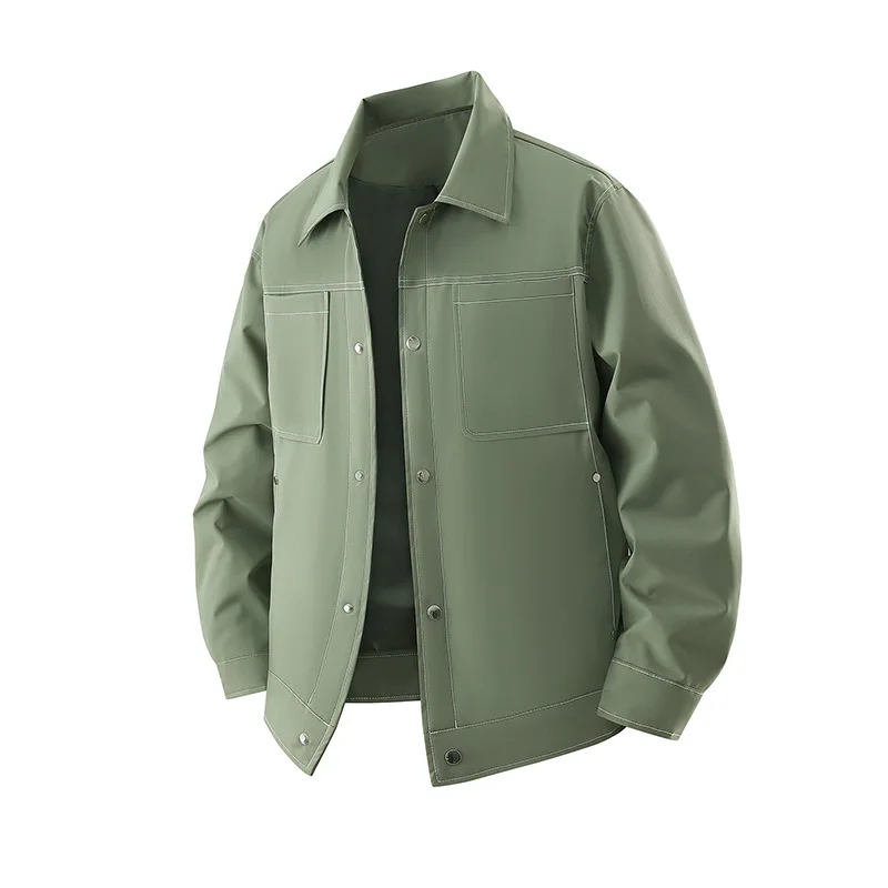 Men's Casual Flip-Collar Jacket Thin Layer Spring Summer New Business Administrative Outerwear Breathable Wear-resistant Poly...