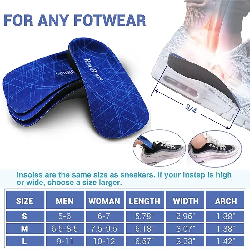 3/4 Length EVA Orthotic Insoles: High Arch Support For Correcting Posture & Enhancing Comfort