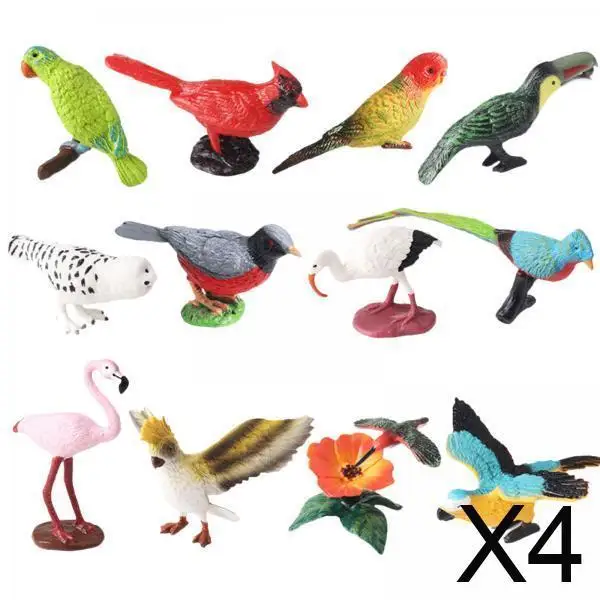 โมเดลสัตว์เหมือนจริง 4x12 ชิ้นสำหรับของเล่นเพื่อการศึกษา ของสะสม ของชำร่วยงานปาร์ตี้