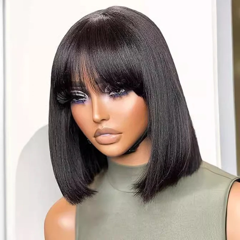 วิกผมคอสเพลย์อนิเมะ ทรงผมบ๊อบตรง มีหน้าม้า สำหรับผู้หญิง ใส่ได้ทุกวัน เข้ากับเสื้อผ้า ความยาวระดับไหปลาร้า พร้อมที่คาดผมทรงลูกบอล ผมยาวปานกลาง