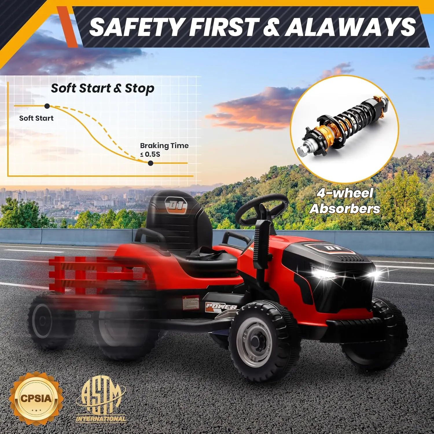 기울일 수 있고 분리 가능한 트레일러가 있는 24V 7Ah 탑승형 트랙터, 400W 모터가 장착된 Anrli 어린이 전기 자동차 트랙터, 조절 가능한 시트, Re