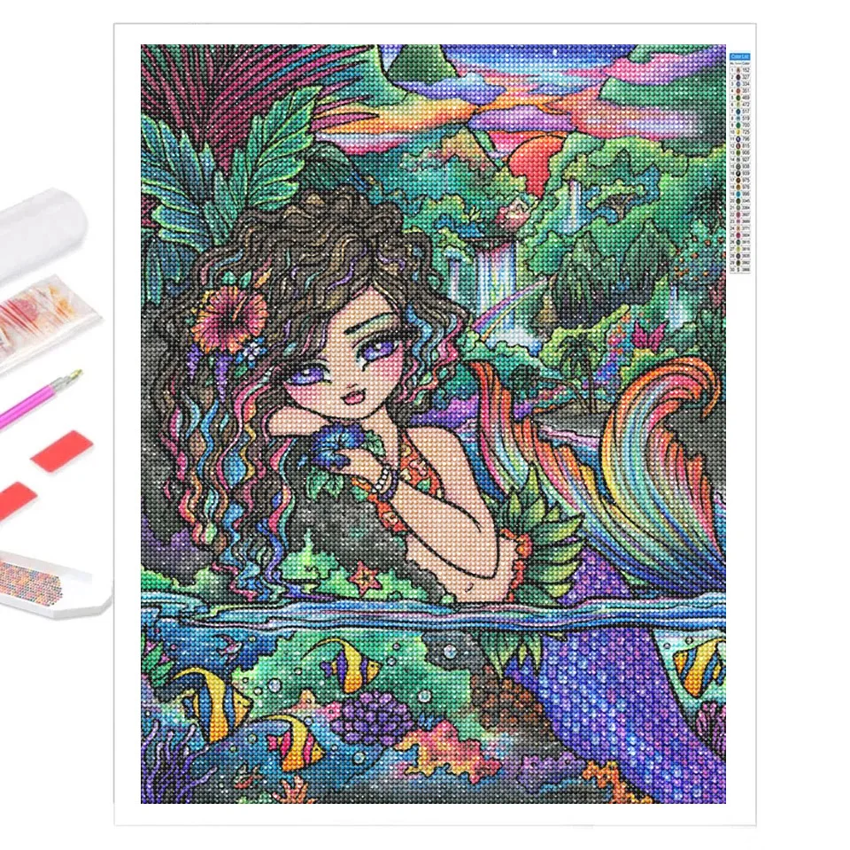 Diamond Painting Cartoon AB Northern Lights Crazy Cat Lady Girl Big Eyes Beauty Mosaic 5D DIY Crafts New Arrival Set Home Decor