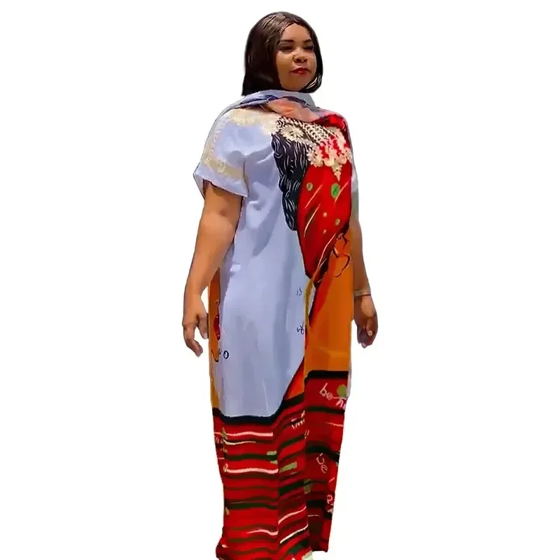 African Plus Size Print Dresses for Women Spring Fashion African 3/4 Sleeve O-neck Wedding Party Long Maxi Dress Gowns Outfits