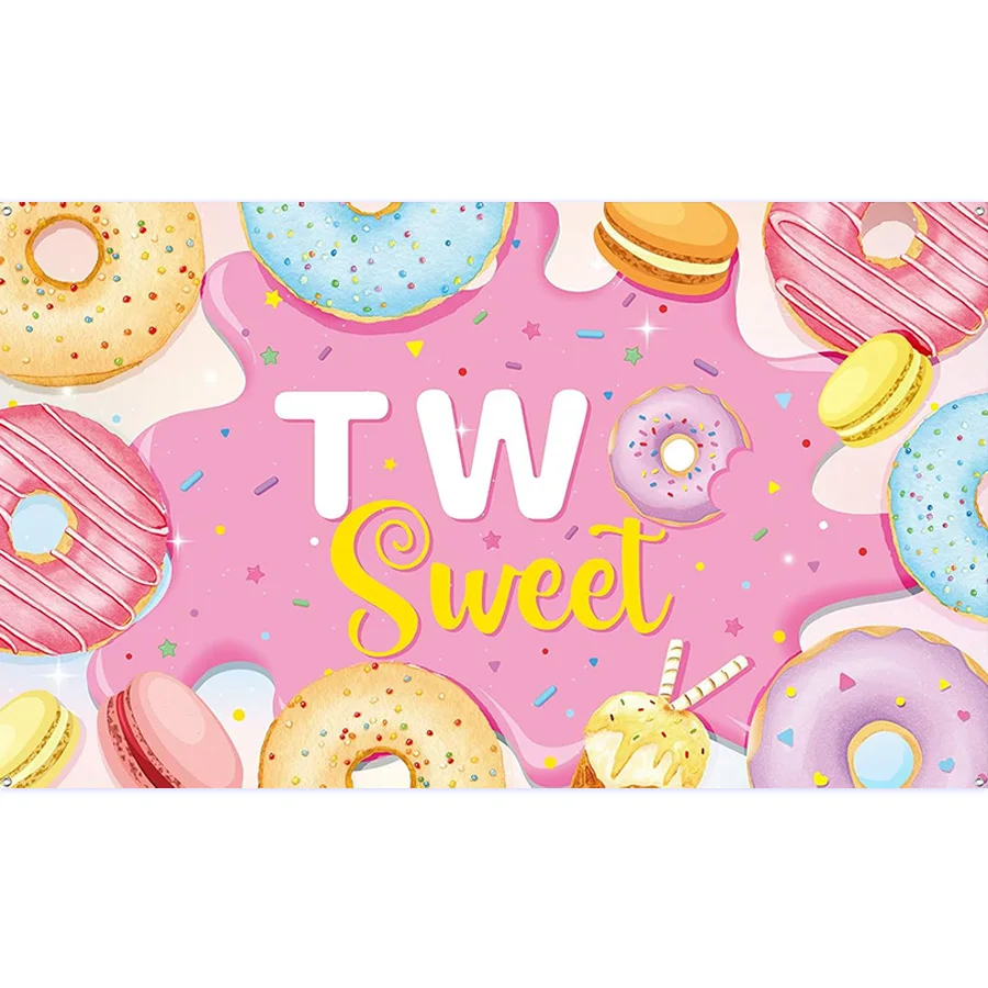 Donut Two Sweet Backdrop Sweet Donut Theme 2nd Birthday Party Decorations for Girls Dessert Photo Background Decor Supplies