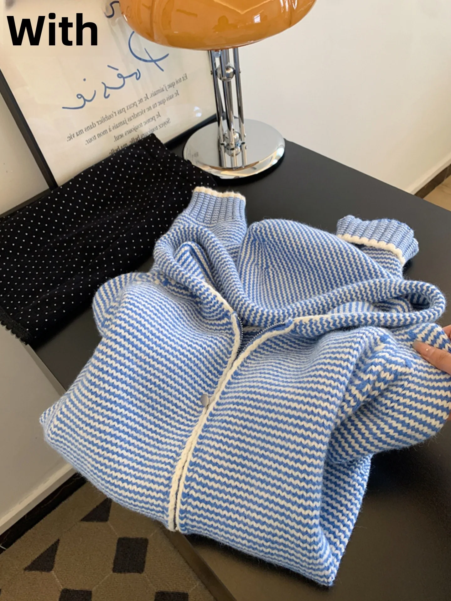 Thiened Cappello lavorato a maglia di lana Cappotto Cardigan invernale da donna Faion Design a righe calde Pendolarismo Sle Regular Sve Cerniera lunga