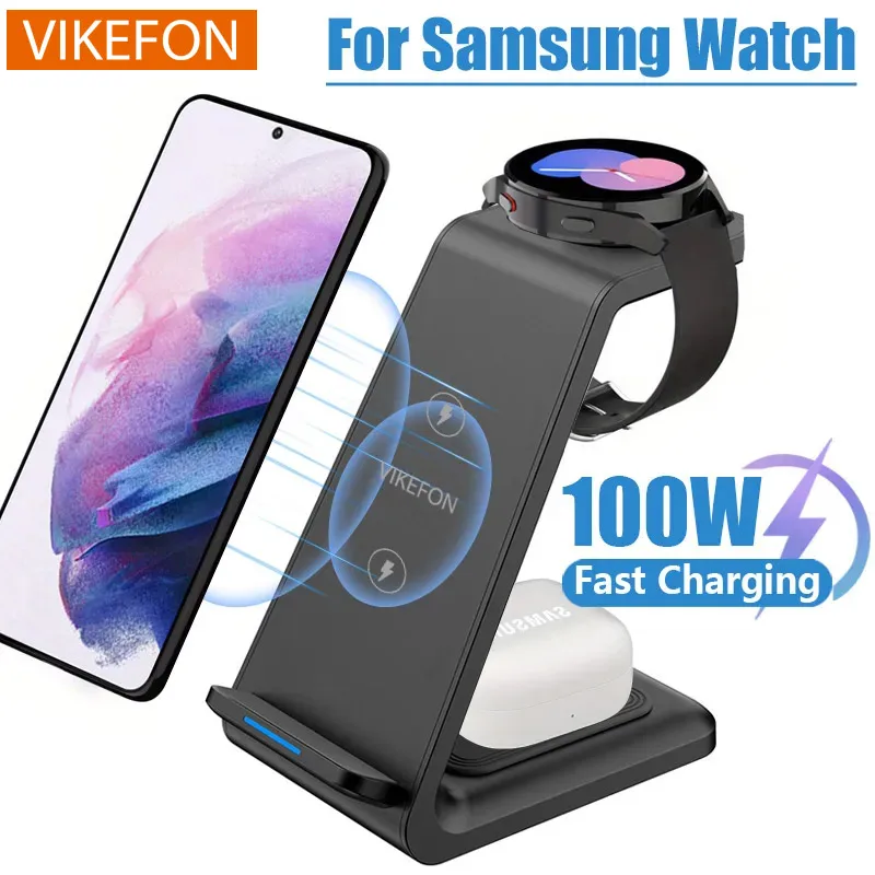 VIKEFON 100W 3 in 1 Travel Wireless Charger For Samsung Galaxy S23 Watch 6 pro/5/4/3 Active 1 2 Buds Pro Fast Charging Station