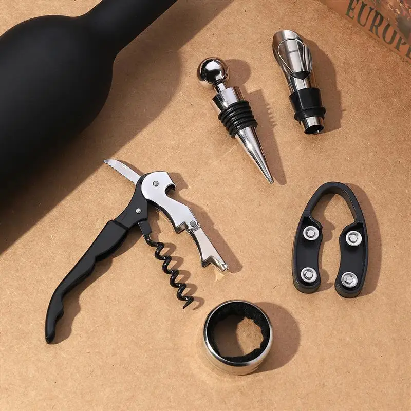 Cross-border creative red wine set 5-piece bottle opener wine stopper high-end wine set 3-piece red