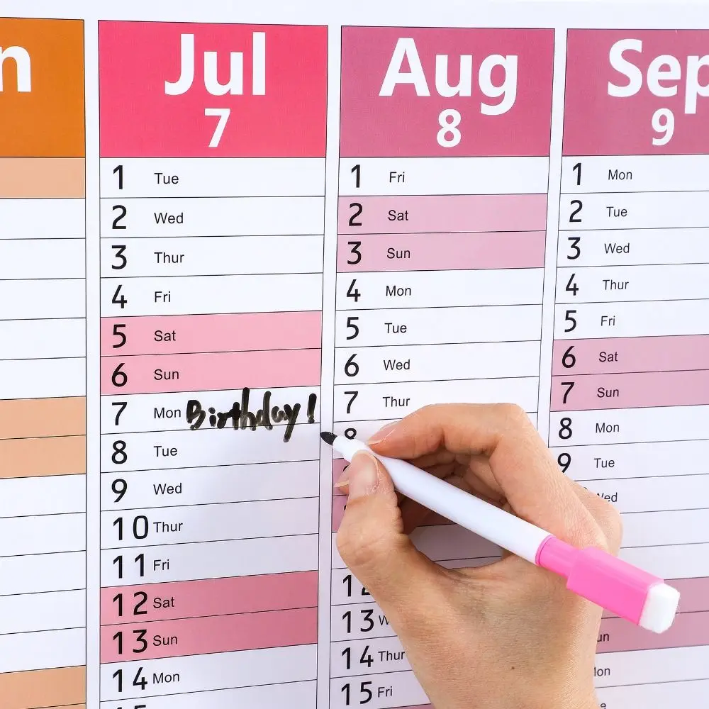 42x100cm 2026 English Calendar Creative Colorful 12 Month Calendar Notes Agenda Organizer Large Size Calendar School