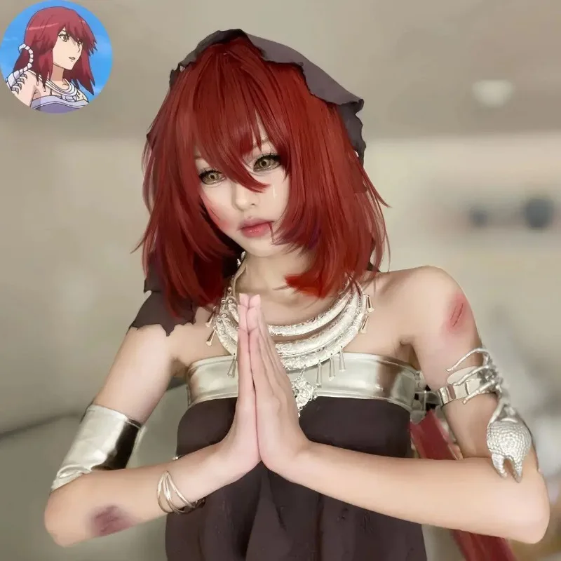 環都洛蘭コス偽毛女性用ビッグレッドプリンセスカットジヘア狐妖小媒人ロングストレートヘアフルヘッドギア