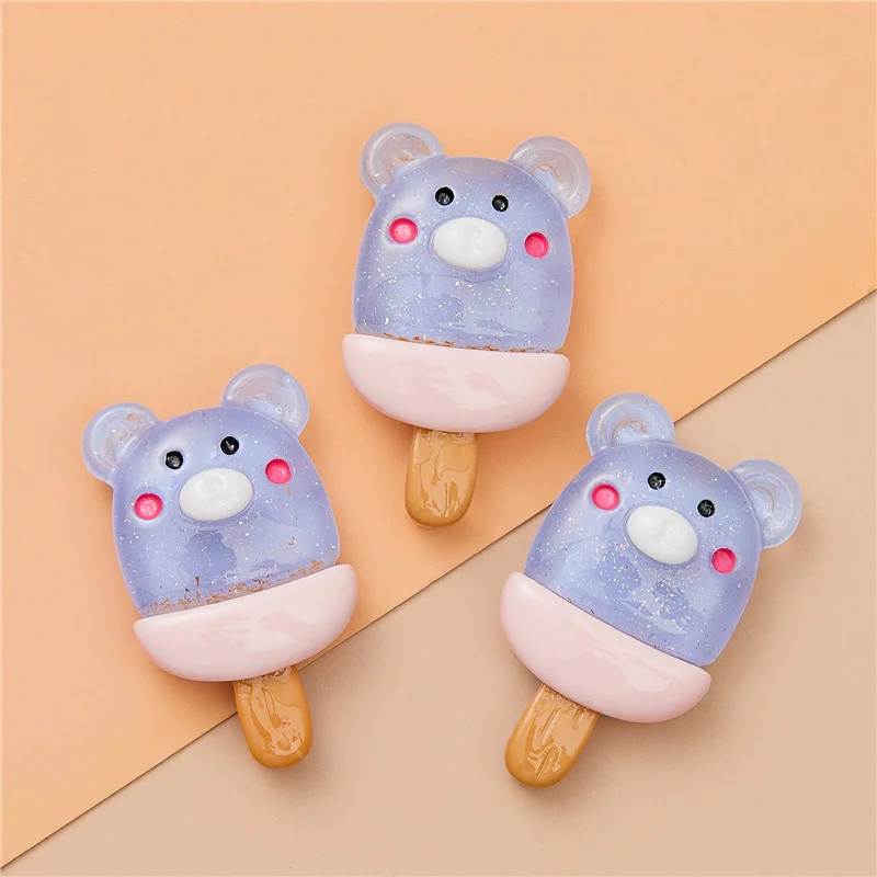 Transparent Sequins Animal Popsicle for Scrapbooking, Mini Flat Back Cabochon, Kawaii Cartoon, DIY Decoration Accessories, 10Pcs