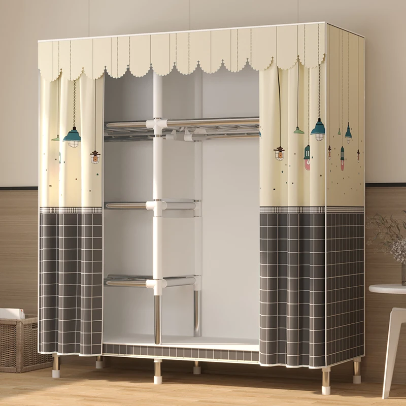 

Simple wardrobe, home bedroom, rental room, storage cabinet, assembled all-steel frame, strong and durable cloth wardrobe