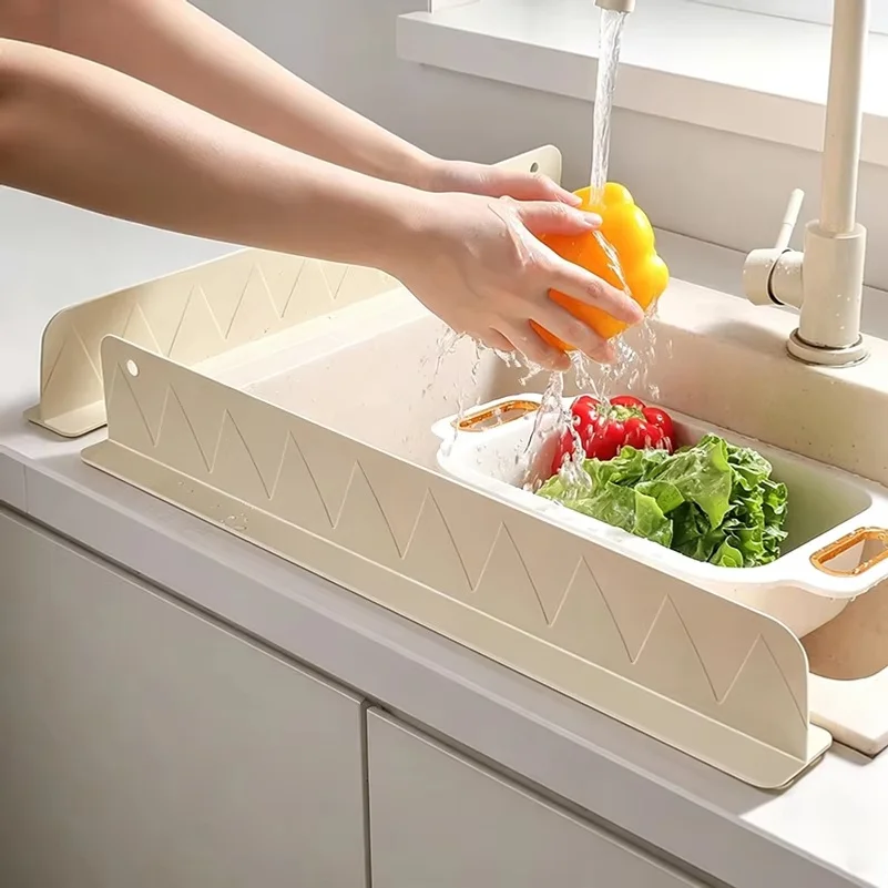 Household Sink Splash Proof Water Blocking Board Silicone Suction Cup Kitchen Sink Waterproof Strip Water Blocking Board