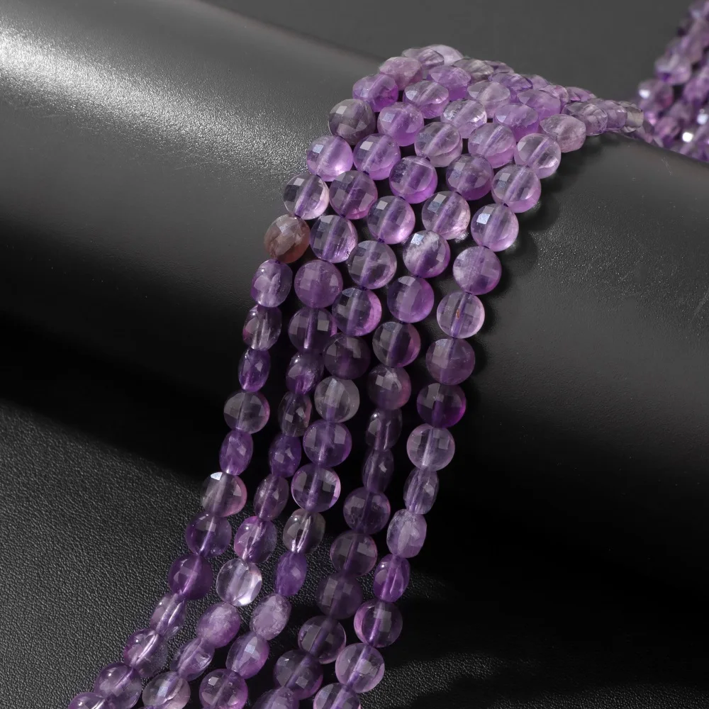 4 6mm Natural Round Faceted Stone Bead Coin Shape Quartz Prehnite Lapis Lazuli Loose Spacer Beads For Jewelry Making DIY Craft