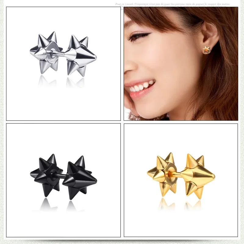 1 Pair Women And Men Fashion Non Allergic Titanium Steel Screw Stud Earrings Piercing Earrings For Halloween Spiked
