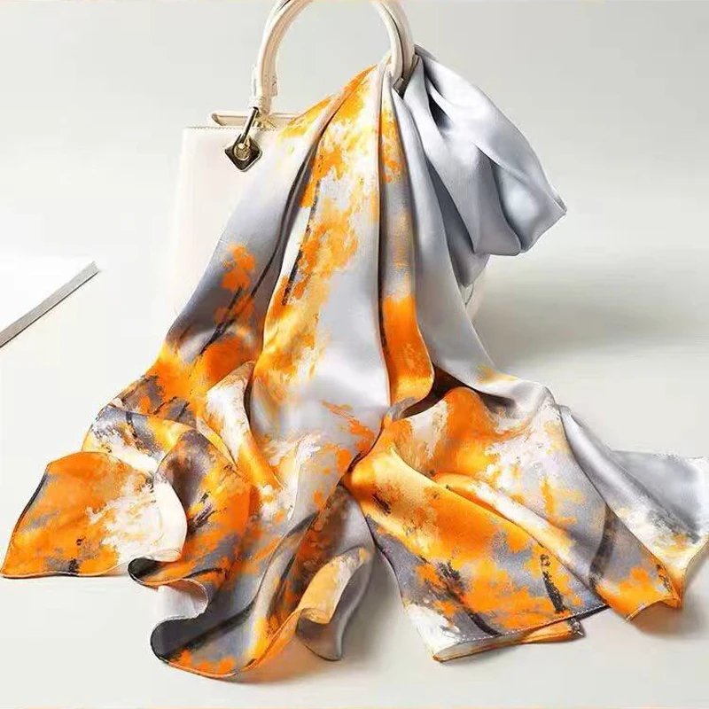 2026 Trendy Women's 100% Mulberry Silk Scarf - Luxury Silky High-Precision Abstract Print Skin-Friendly Fashion Scarf 55×173cm