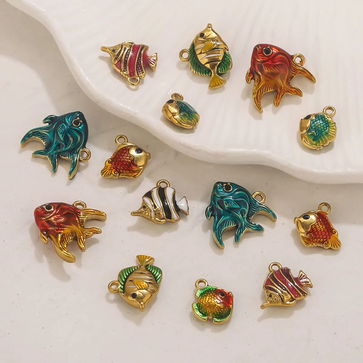 4pcs Stainless Steel Enamel Ocean Fish Charm PVD Gold-plated DIY Necklace Bracelet Jewelry Making Material Accessories Wholesale view 2