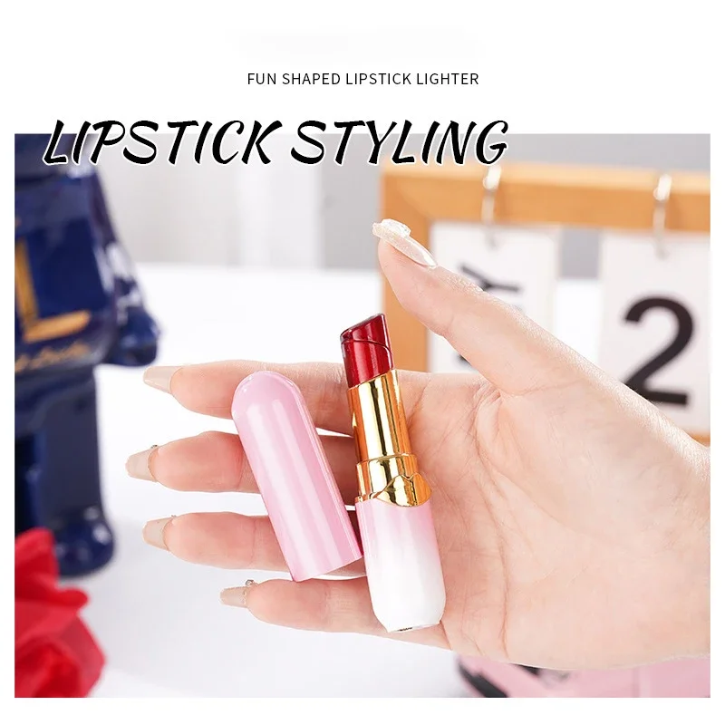 Metal Winproof Gradient Color Lipstick Lighter for Women High-value Butane Gas Trend Gift Smoking Gadgets Cigarette Accessories