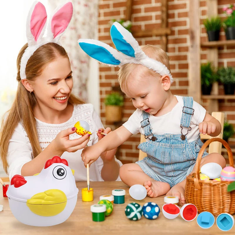 12 Matching Eggs Montessori Sensory Baby Toys Easter Eggs Chicken Colors Shapes Sorter Learning Educational Toy For  Kids Gifts