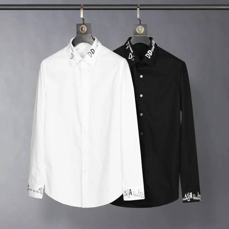 

European and American Spring and Autumn letter printed slim fit long sleeved shirt for men's trendy casual shirt