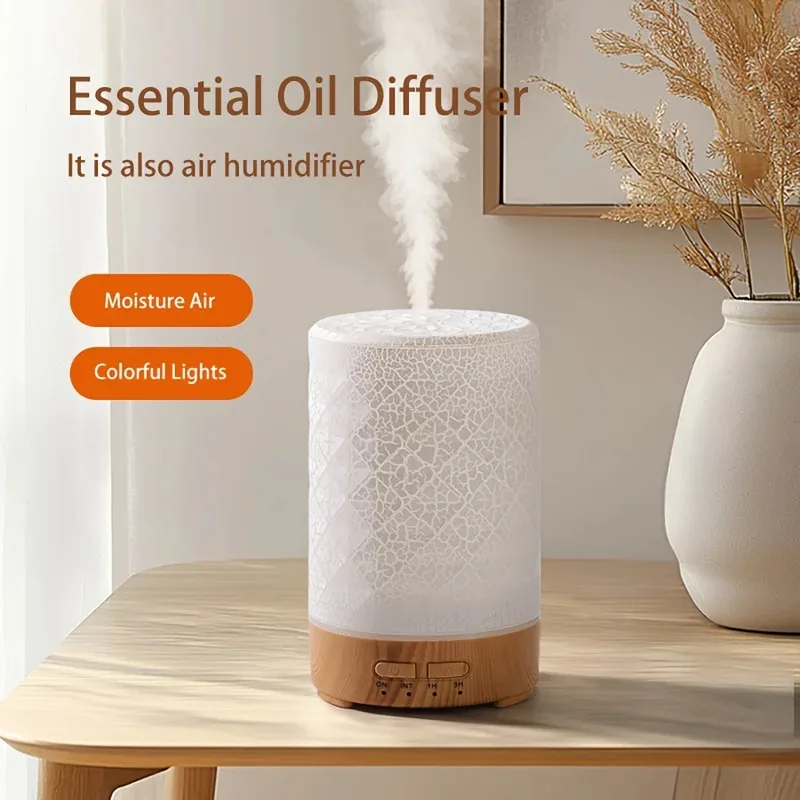 Crack Design Essential Oil Aroma Diffuser USB Powered with 7 Color LED Lights Ultrasonic Air Humidifier for Living Room Office