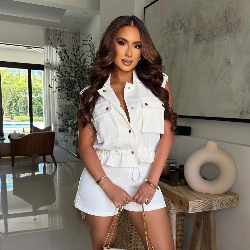 

KEXU Women's New Fashion Solid Color Sleeveless Workwear Style Two-piece Set