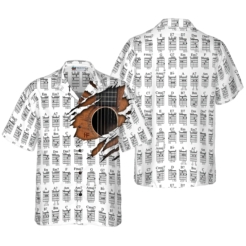 

Fashion Musical Instrument Pattern Hawaiian Shirt For Men 3d Saxophone Guitar Print Beach Short Sleeve Casual New Male Tops Tees