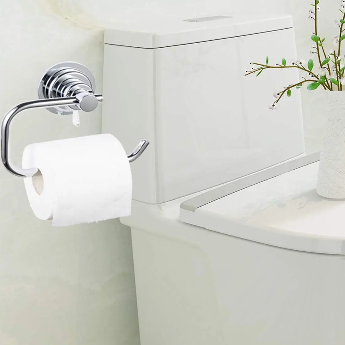 Toilet Paper Holder with Strong Suction Cup, Wall Mount Tissue Dispenser for Bathroom & Kitchen, No Drill, Chrome Finish view 3