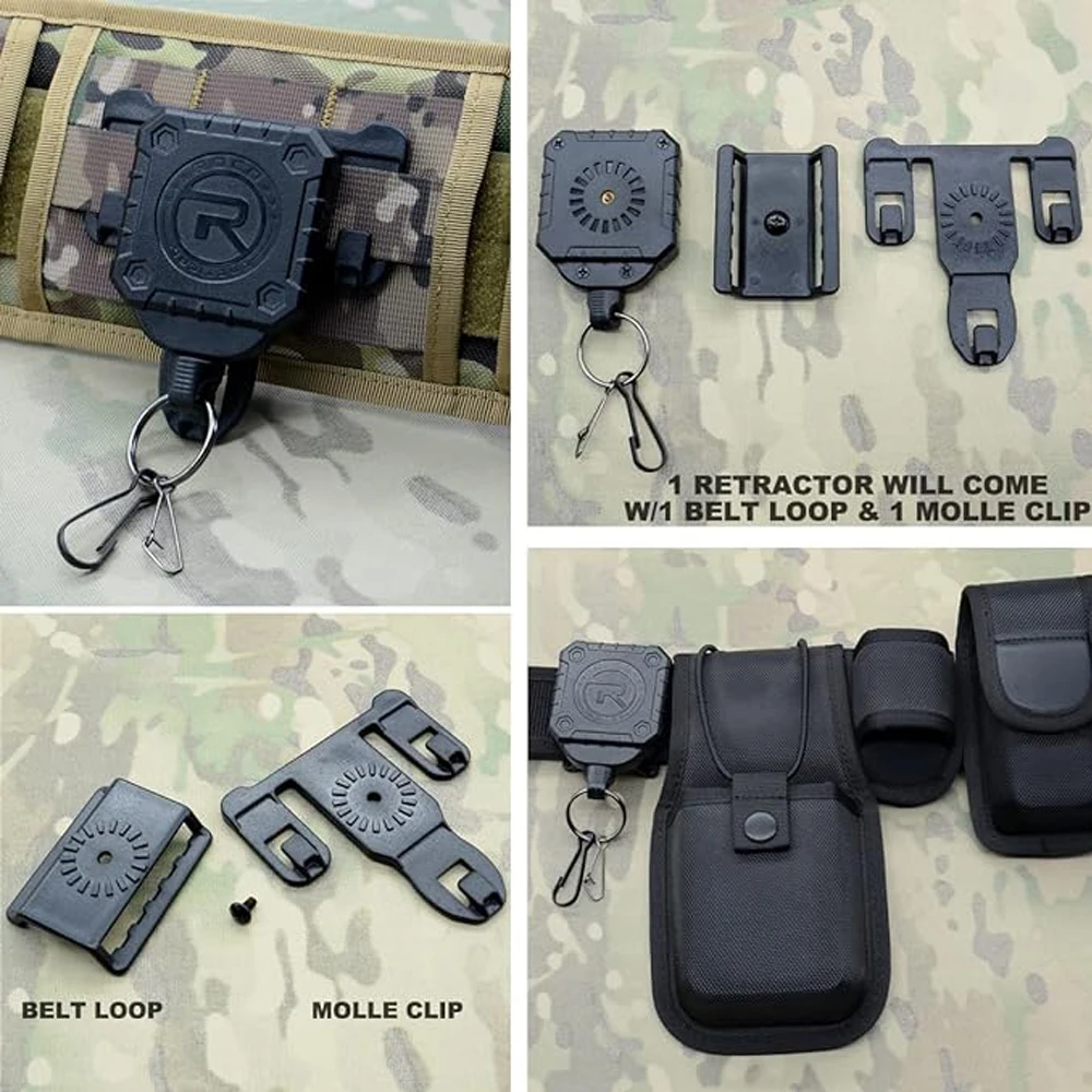 Tactical Gear Retractor, Molle Tactical Gear Tether, Retractable Key/Multi-Tools Holder Belt Loop and Molle Clip Includ