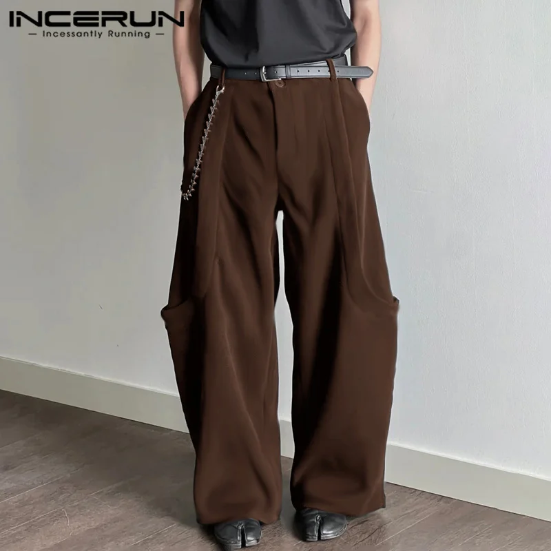 INCERUN 2024 Korean Style Trousers Fashion Men's Deconstructive Design Long Pants Casual Streetwear Simple Solid Pantalons S-5XL