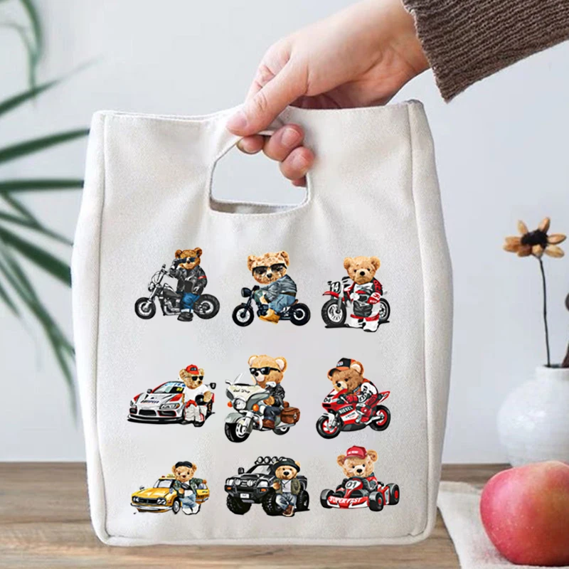 Teddy Bear Printing Lunch Bags Women Men Portable Insulated Tote Bags Selfie Bear Graphics Thermal Foods Eco Kids Lunch Bags