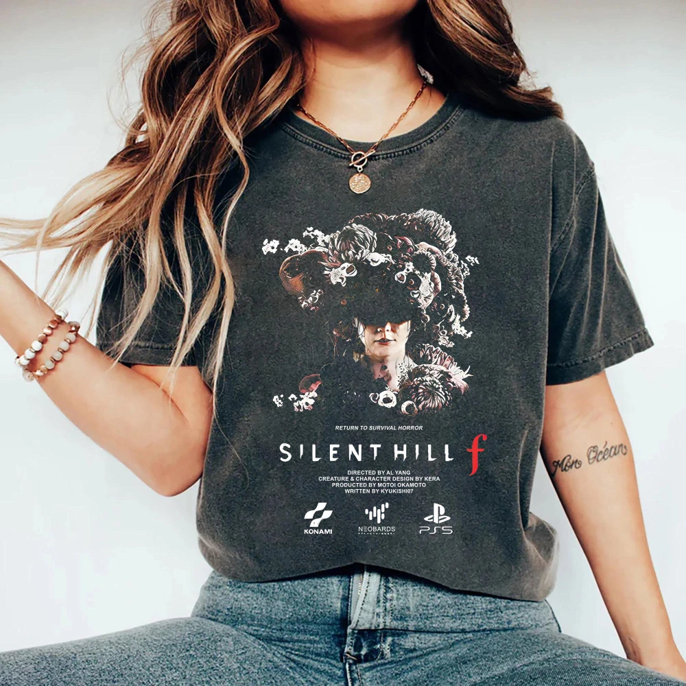 Camiseta Silent Hill F, camiseta gráfica de juego de terror, arte Floral espeluznante, camiseta gráfica de manga corta, Unisex, hombres y mujeres, todas las estaciones