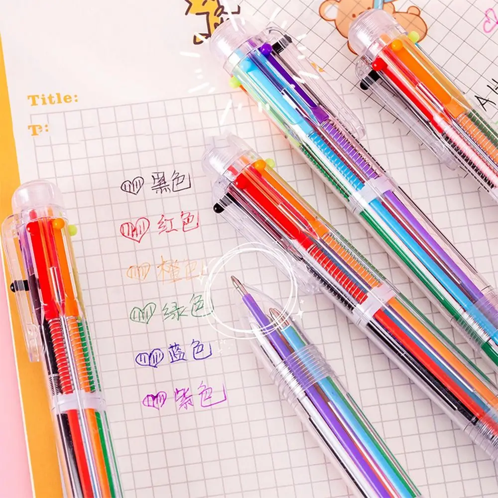 

Plastic 6 in 1 Ballpoint Pen Colorful Multicolor Drawing Pen Office Supplies Stationery Journal 6 Colours Pen